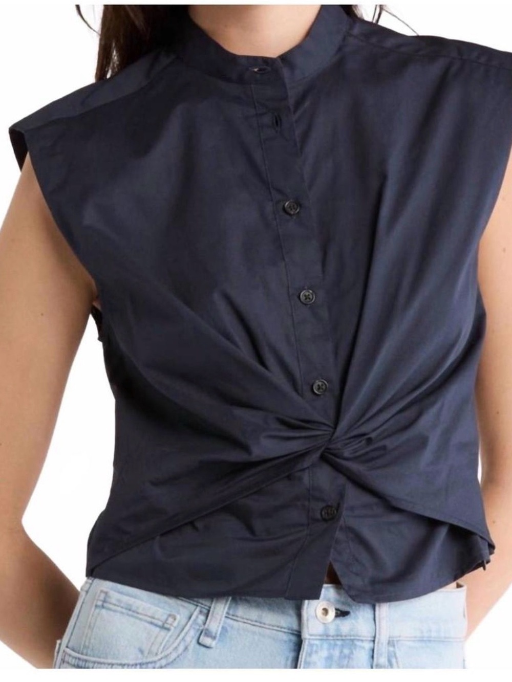 NWT- Sz 4- rag & bone Navy Twist-Front Sleeveless Button-Down Top